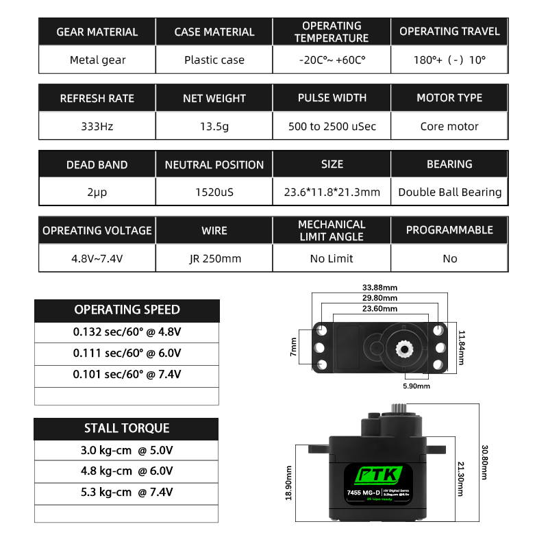 Servo Digitale PTK 7455MG-D 12 - Rc Hobby Grade recensione e prezzo